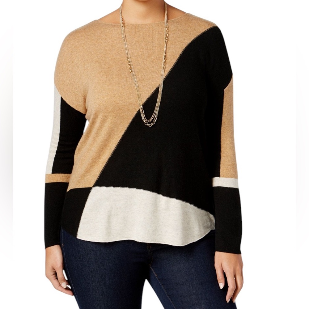 INC International Concepts Colorblock Sweater in Black, Tan, and White XLP